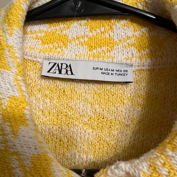 ZARA Yellow / White Houndstooth Tweed CROP Jacket SIZE M  Rare ! - Picture 6 of 6